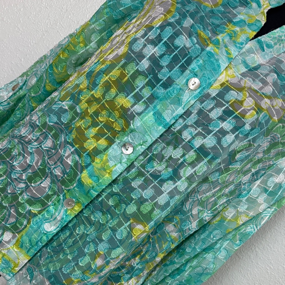 NWT Ruby Rd Aqua Green Abstract Print Button Up Blouse Size 8 - Picture 7 of 9